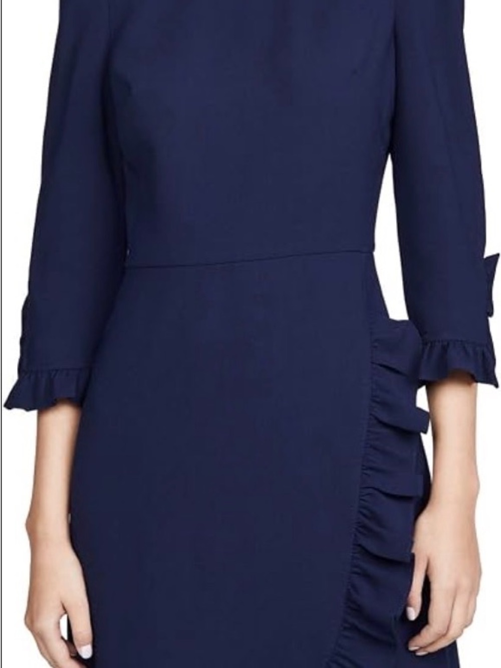 Shoshanna Navy Ruffle-Accent Long Sleeve Dress